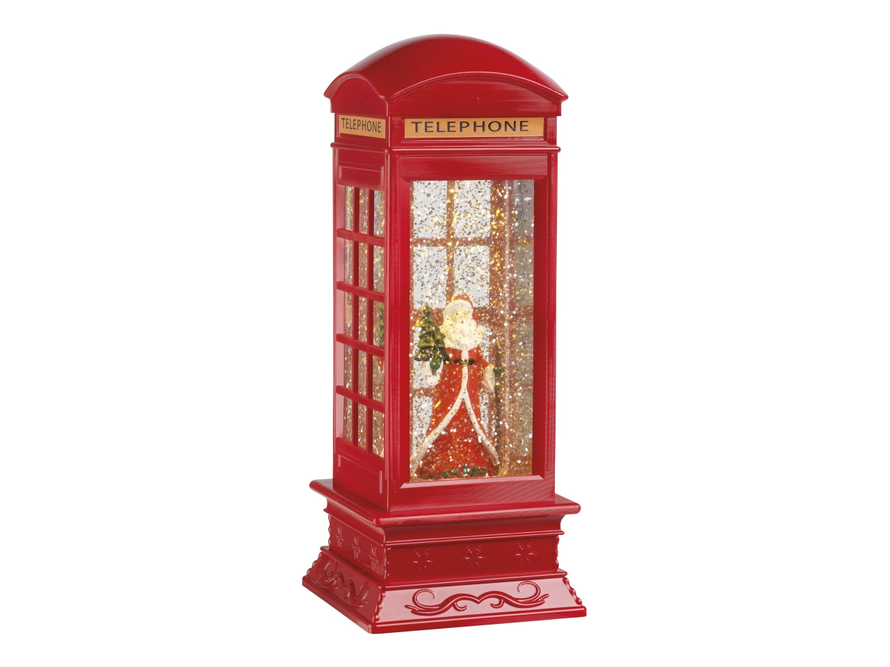 Cabina telefonica babbo natale con acqua e led 11xh.27cm