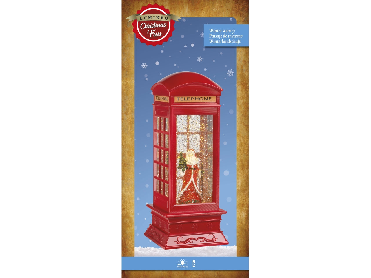 Cabina telefonica babbo natale con acqua e led 11xh.27cm