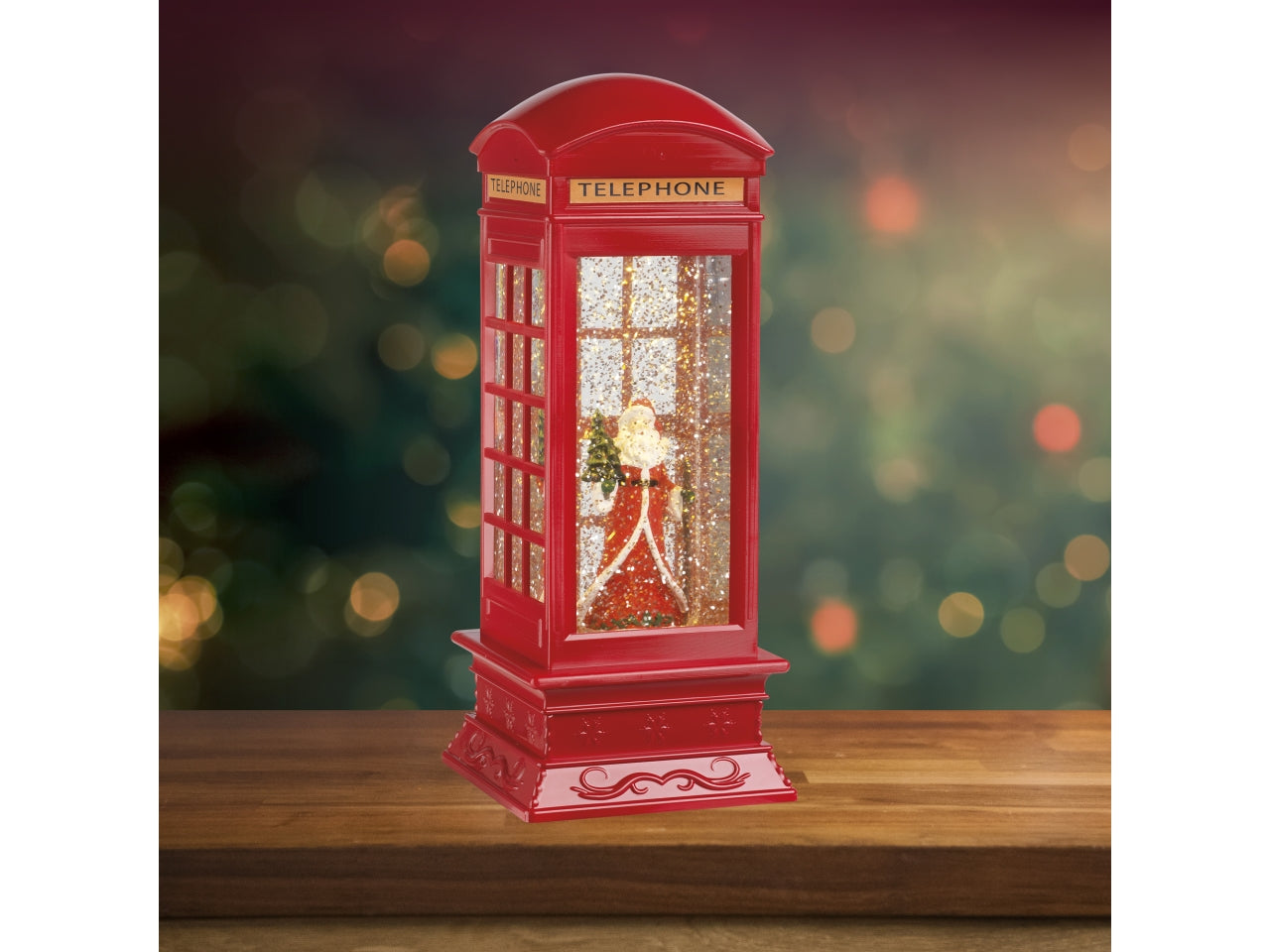 Cabina telefonica babbo natale con acqua e led 11xh.27cm