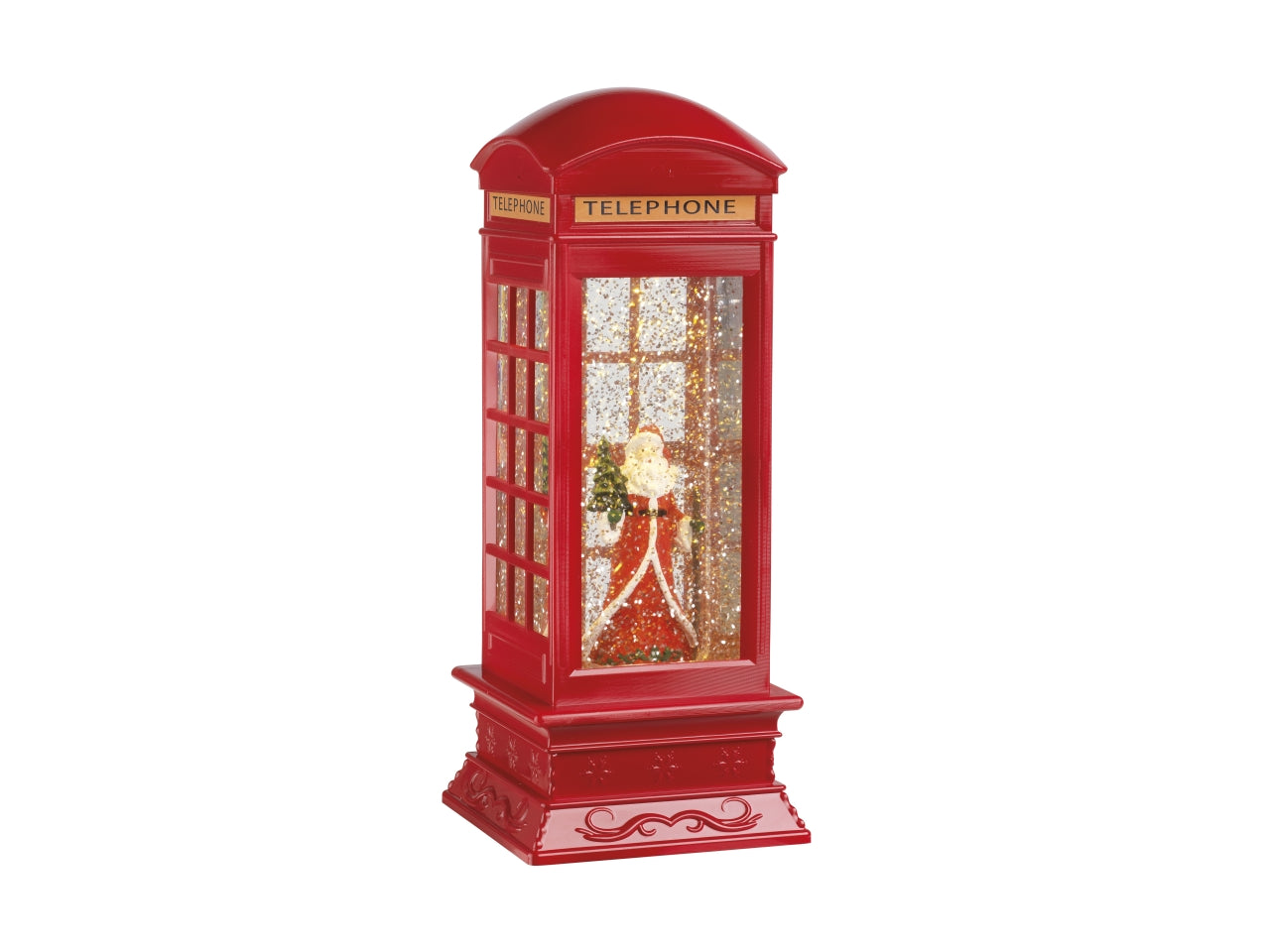 Cabina telefonica babbo natale con acqua e led 11xh.27cm