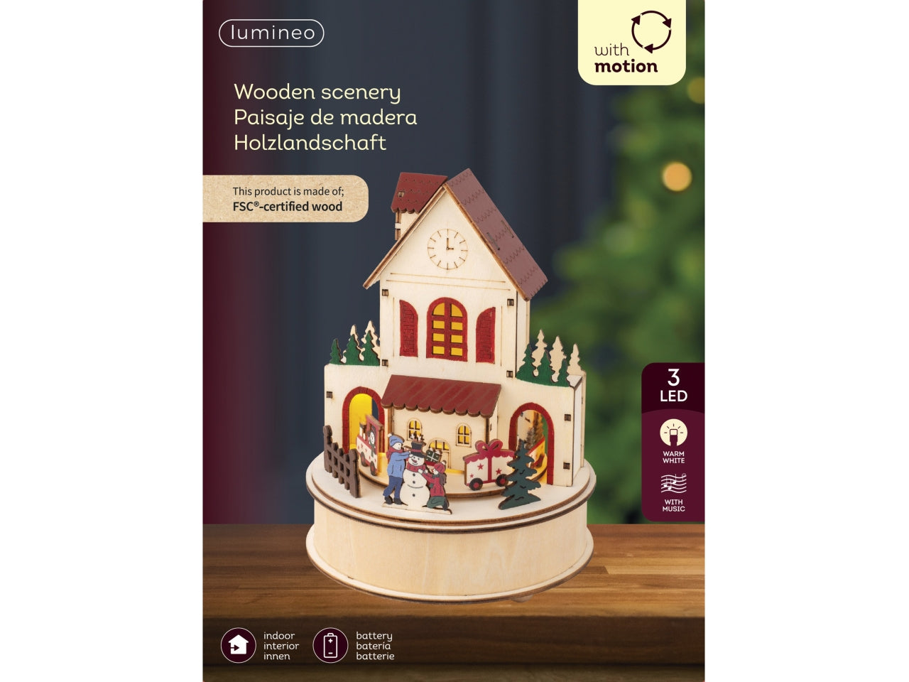 Scenario in legno con movimento e luce a batteria 15x20,3cm