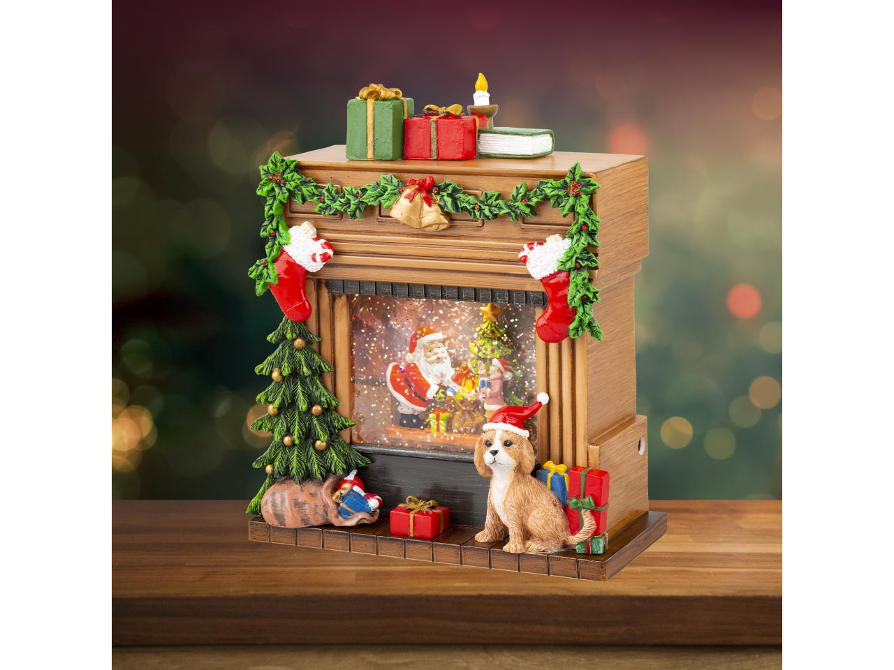 Camino con acqua, led e musica a batteria 9,3x19,5x23cm