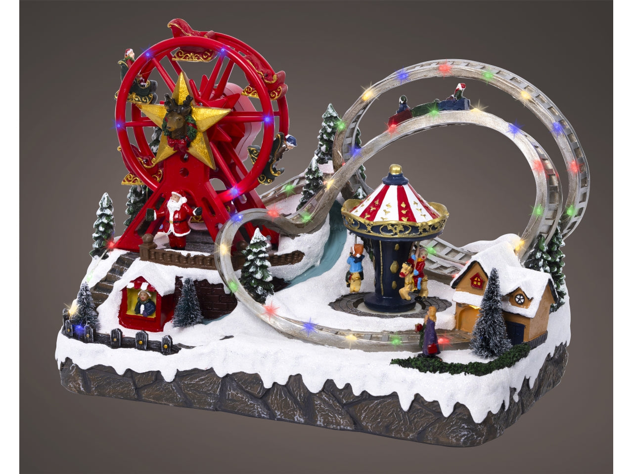 Scenario luna park in resina con led multicolor effetto lampeggiante e movimento 21x33xh.24,5cm