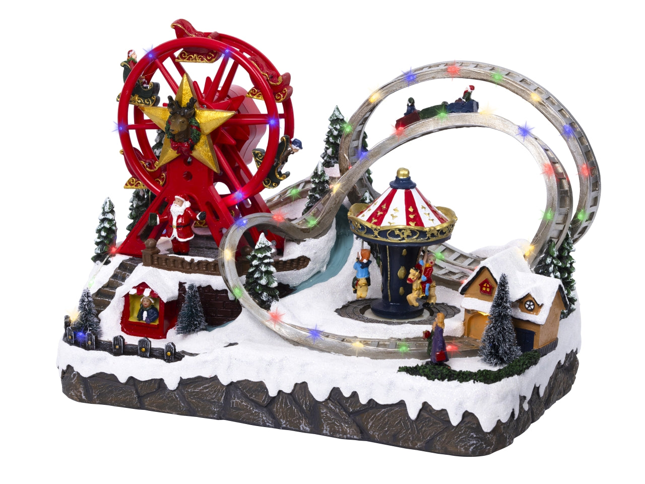 Scenario luna park in resina con led multicolor effetto lampeggiante e movimento 21x33xh.24,5cm