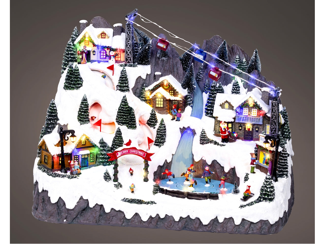Scenario invernale con led multicolor effetto lampeggiante, movimento e musica 36,5x56x41,5cm