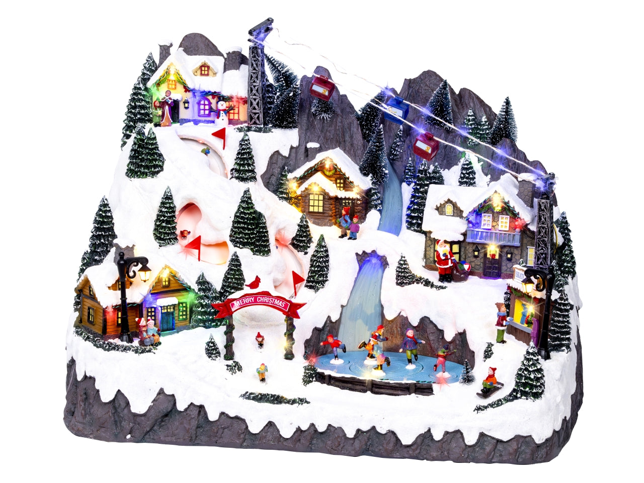 Scenario invernale con led multicolor effetto lampeggiante, movimento e musica 36,5x56x41,5cm