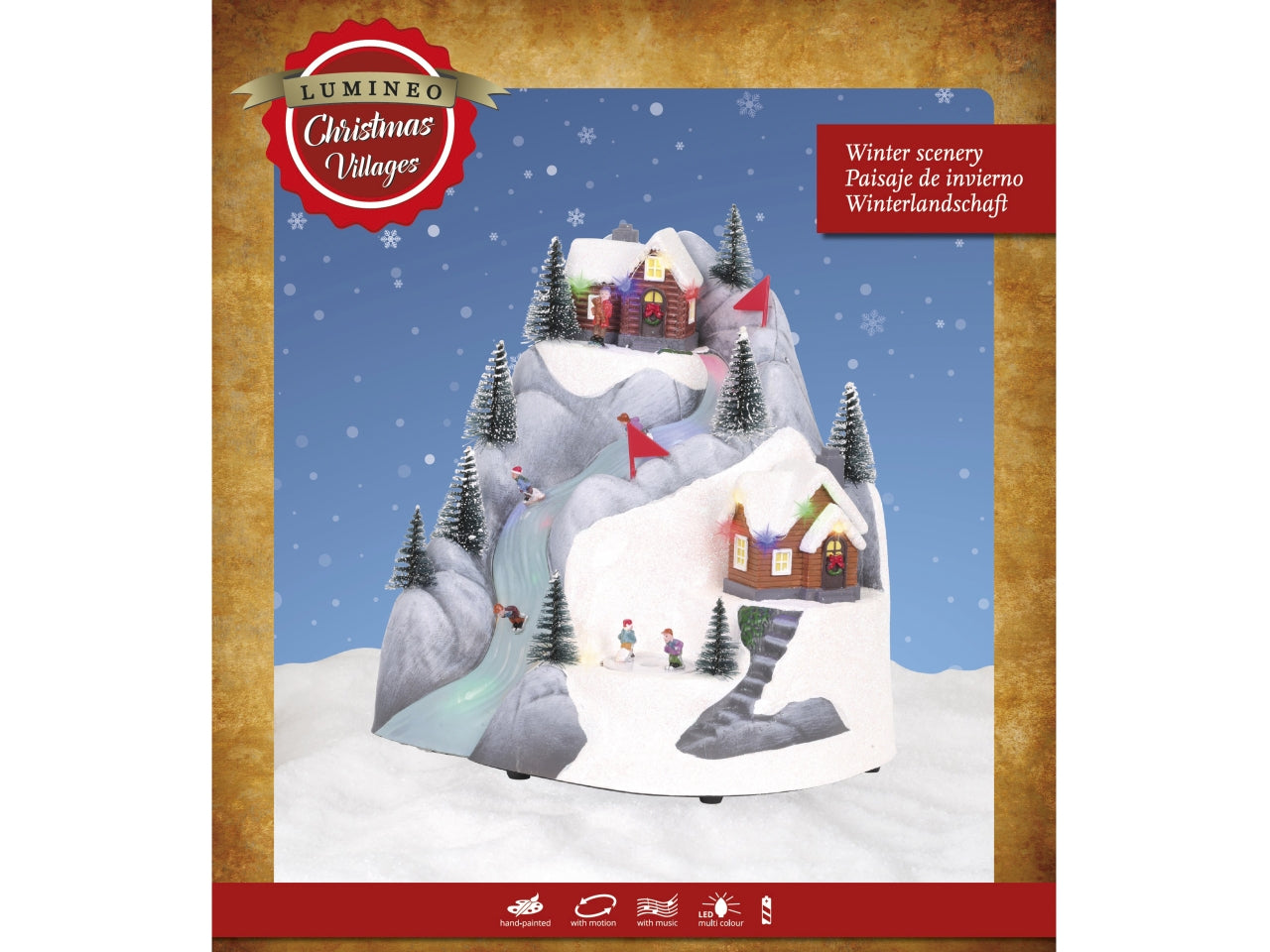 Scenario invernale con led multicolor, movimento e musica 26,5x30x28,5cm