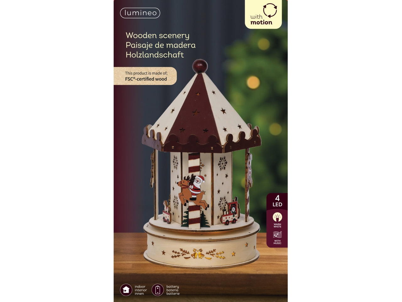 Giostrina 26cm in legno con led e movimento a batteria 15xh.26cm