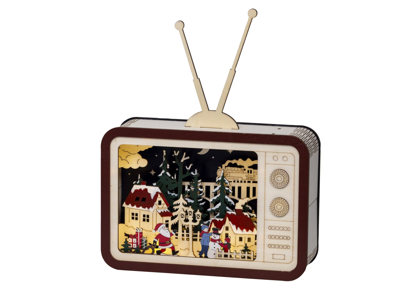 Televisore in legno 8x26x33,5cm con led a batteria