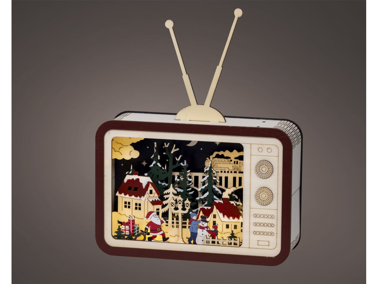 Televisore in legno 8x26x33,5cm con led a batteria