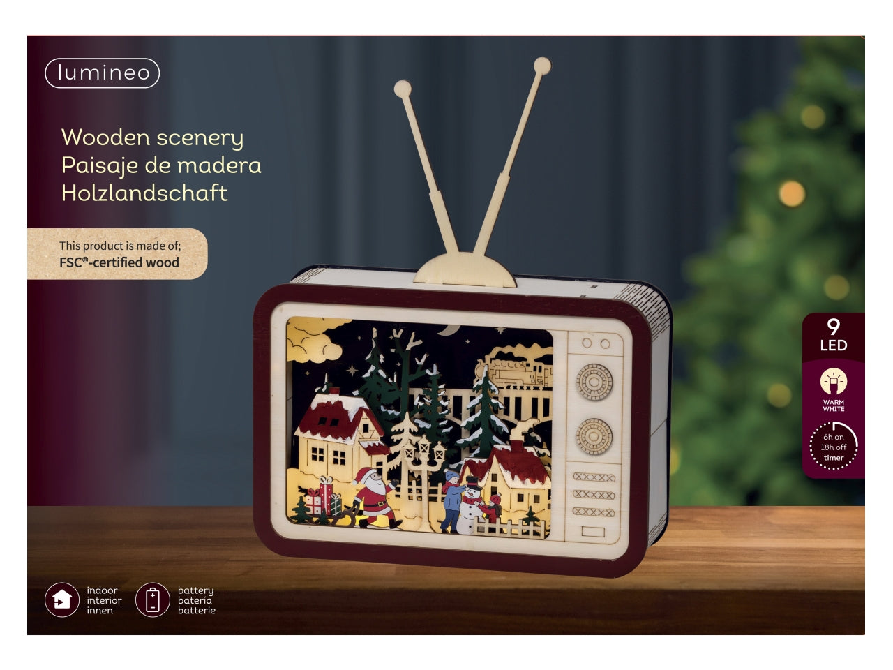 Televisore in legno 8x26x33,5cm con led a batteria