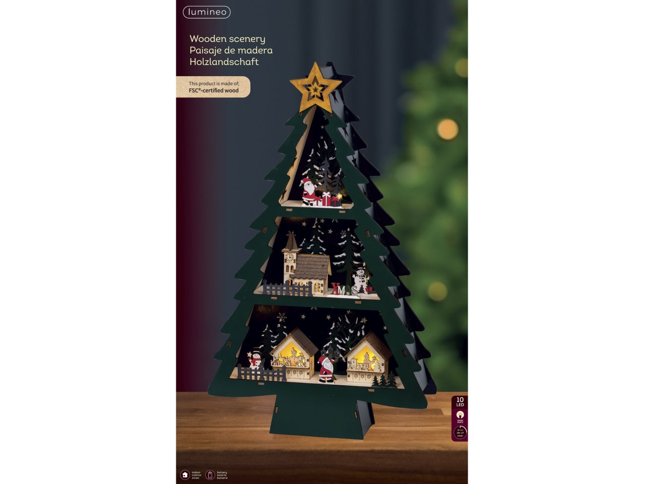 Scenario albero 55cm in legno con led a batteria