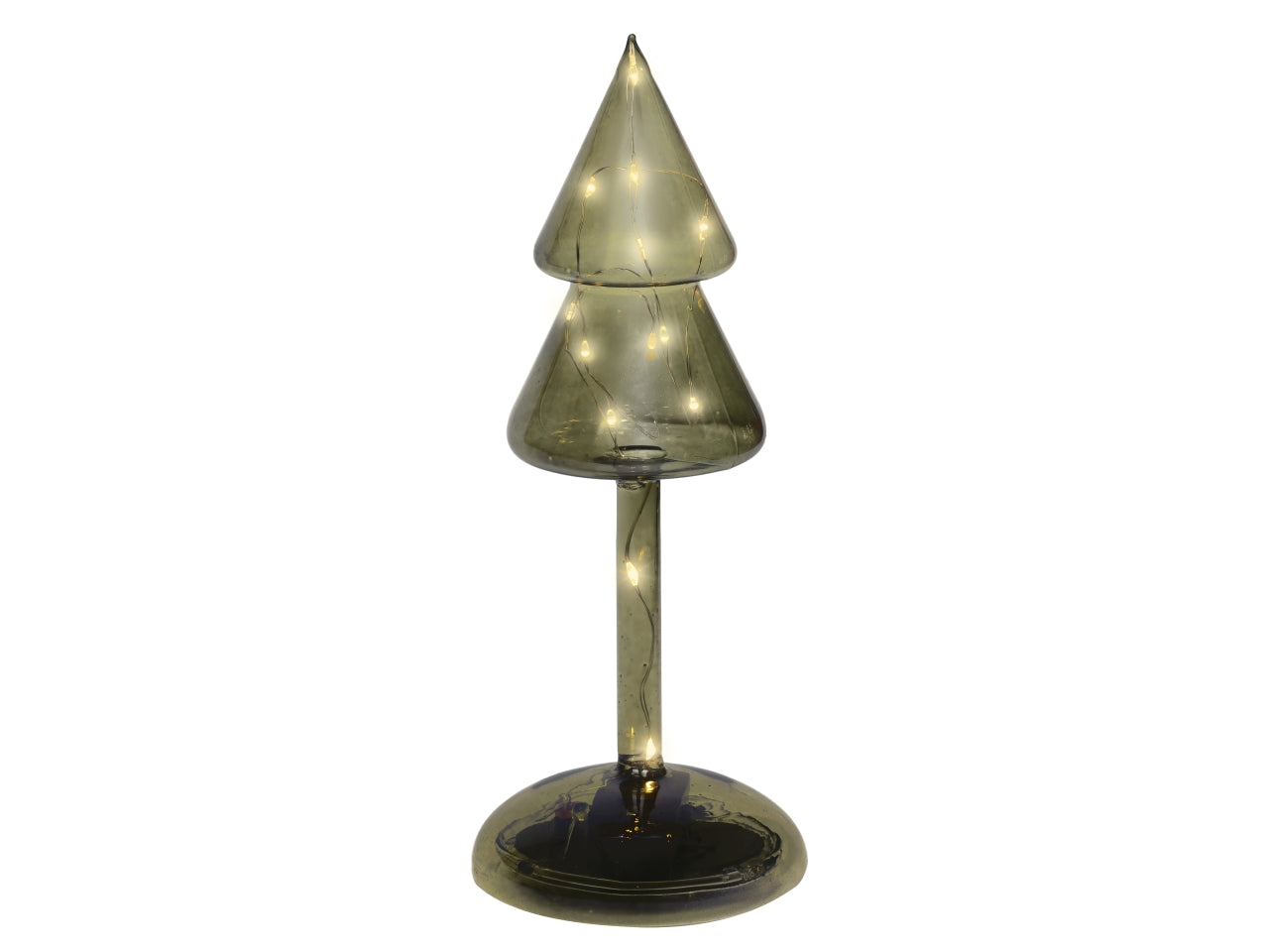 Albero vetro 19cm con led bianco caldo a batteria verde