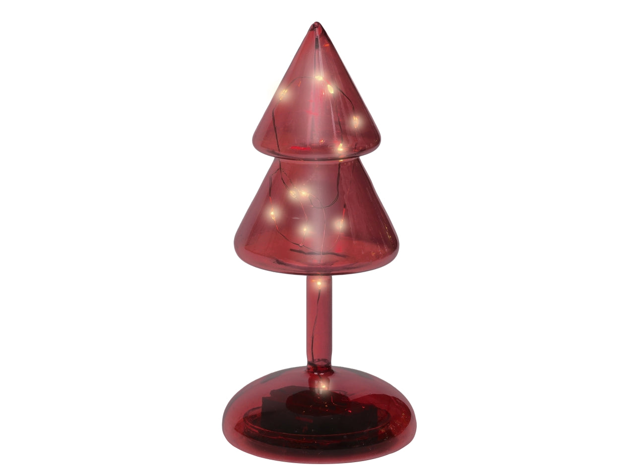 Albero vetro 19cm con led bianco caldo a batteria rosso