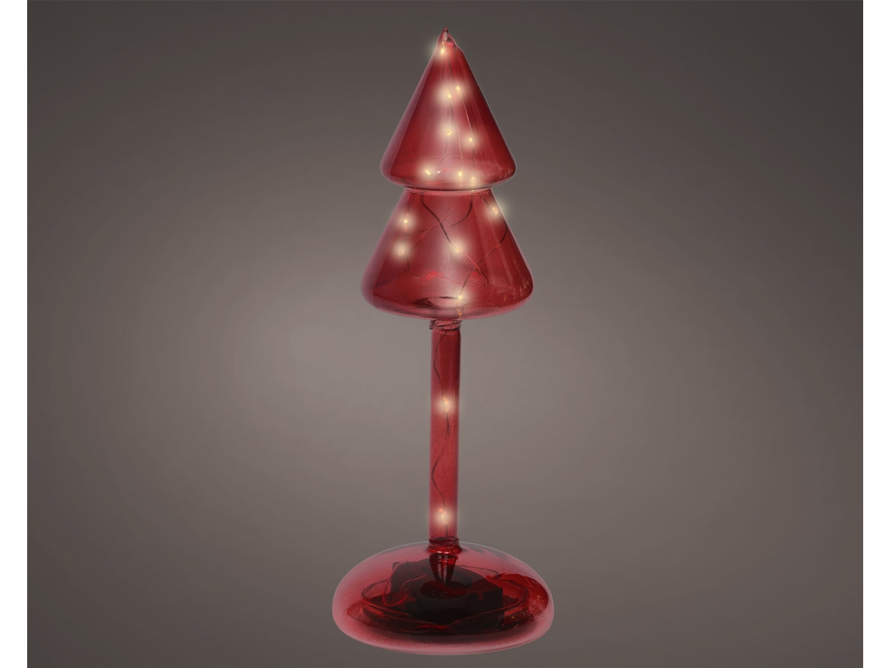 Albero vetro 24cm con led bianco caldo a batteria rosso