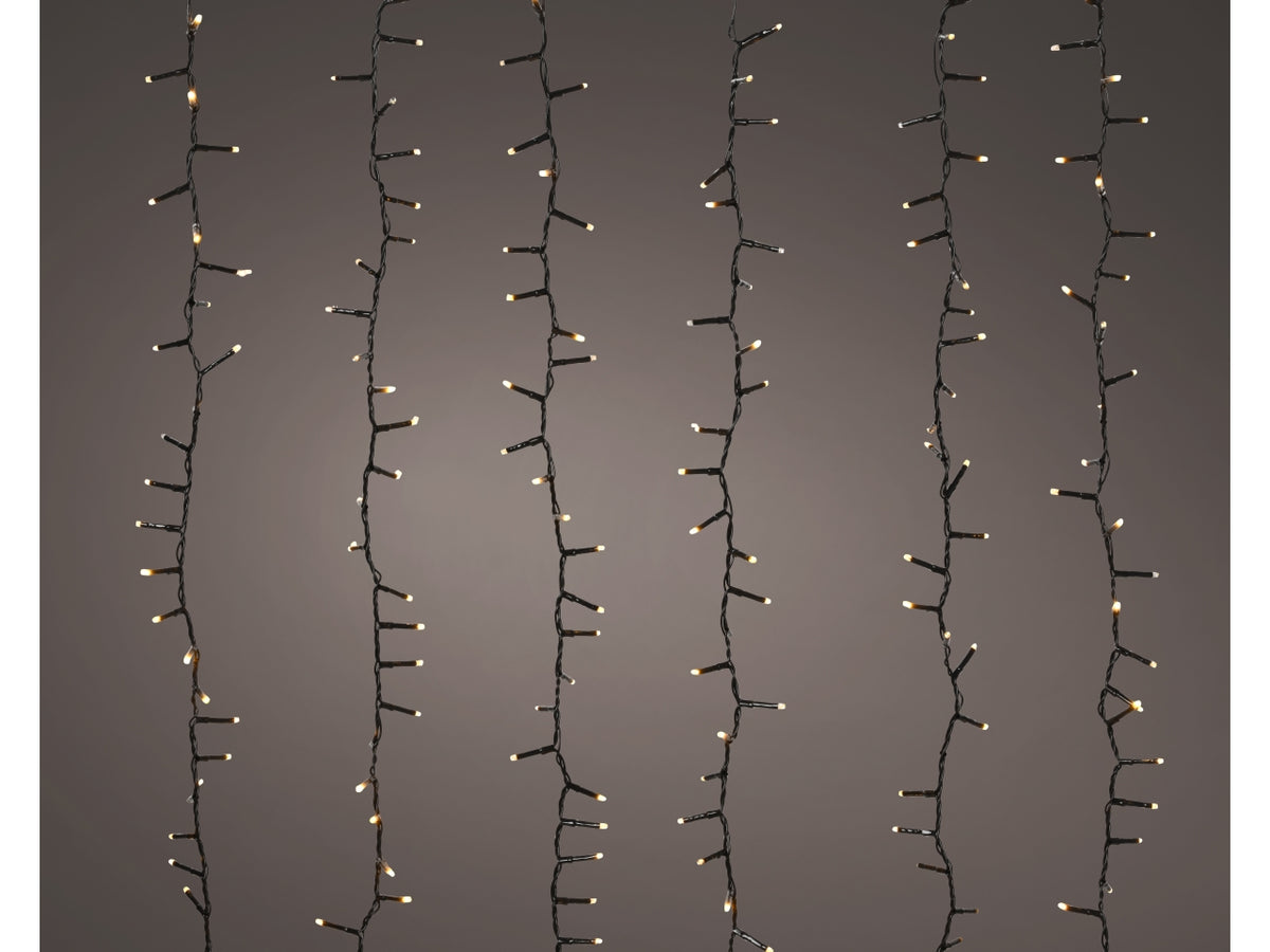 Tenda luci a cascata 1080led oro soft effetto scintillante 6 fili neri con luci a grappoli 240x240cm per uso esterno