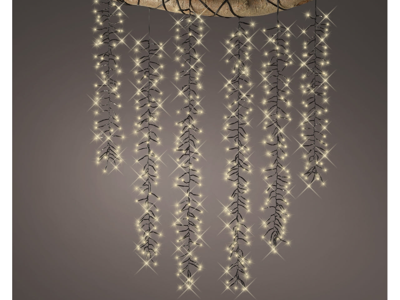Tenda luci a cascata 480led bianco caldo 8 funzioni effetto scintillante, 6 fili neri con luci a grappolo 200cm per uso esterno