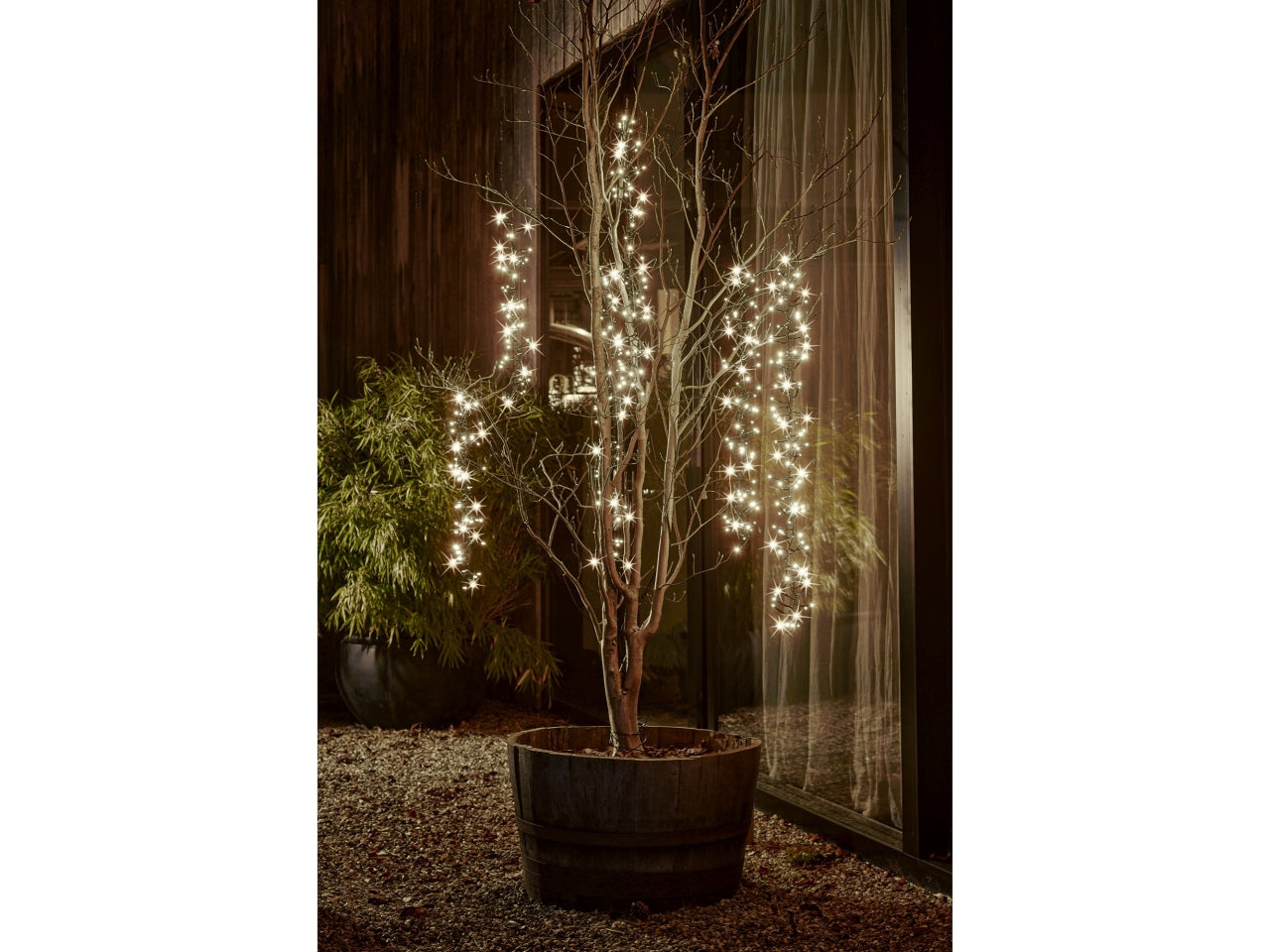 Tenda luci a cascata 480led bianco caldo 8 funzioni effetto scintillante, 6 fili neri con luci a grappolo 200cm per uso esterno