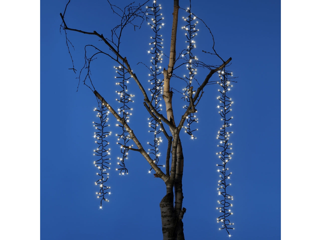 Tenda luci a cascata 480led bianco caldo 8 funzioni effetto scintillante, 6 fili neri con luci a grappolo 200cm per uso esterno