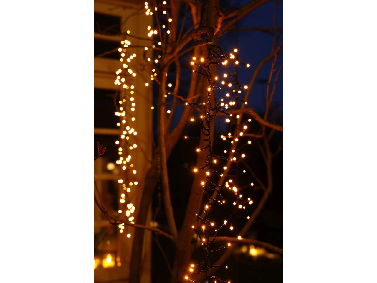 Tenda luci a cascata 480led bianco caldo 8 funzioni effetto scintillante, 6 fili neri con luci a grappolo 200cm per uso esterno