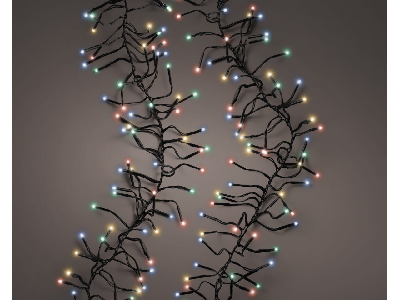 Catena 1512led a grappolo multicolor 8 funzioni 14mt con filo nero per uso interno/esterno