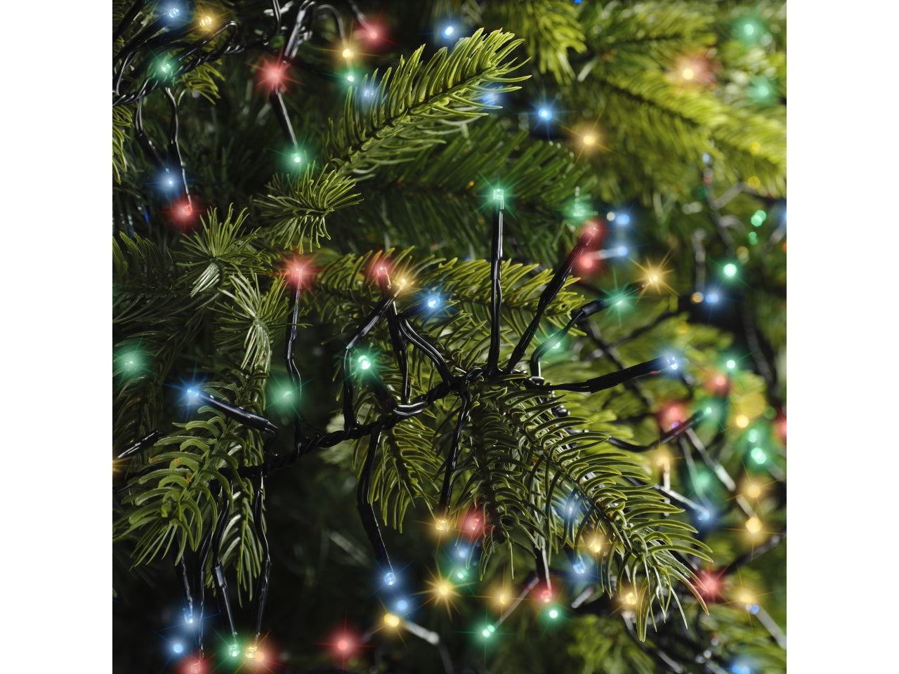 Catena 2040led grappolo multicolor 8 funzioni 19mt con filo nero per uso interno/esterno