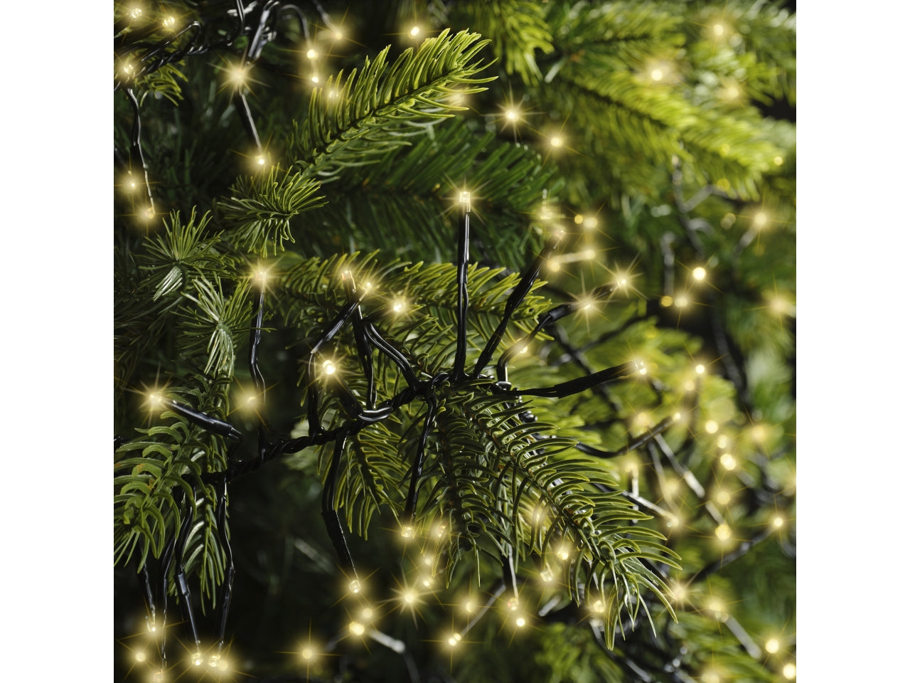 Catena luci 2400led a grappolo oro soft 8 funzioni 19mt filo nero per uso interno/esterno