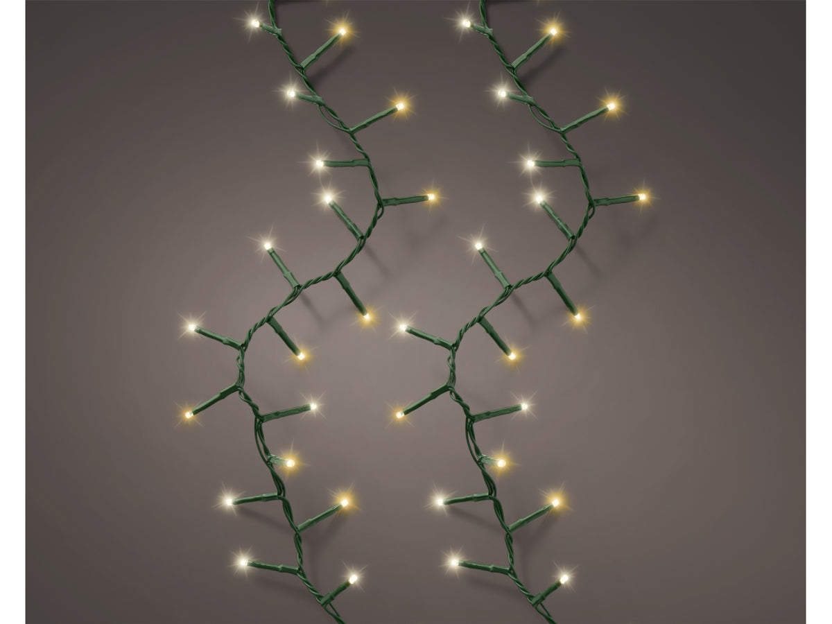 Catena luci 1000led bianco caldo e bianco freddo 8 funzioni 22,5mt filo verde per uso interno/esterno