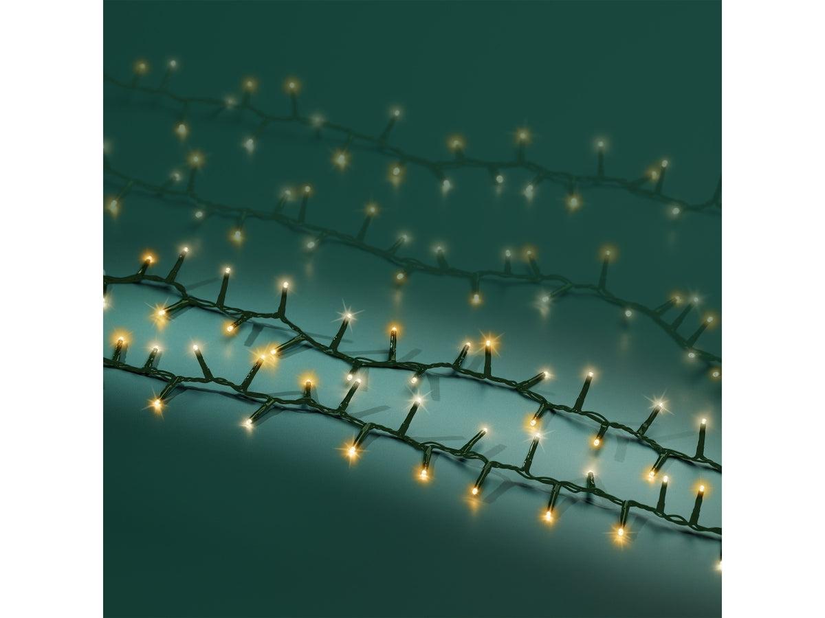 Catena luci 2000led bianco caldo e bianco freddo 8 funzioni 45mt filo verde per uso interno/esterno