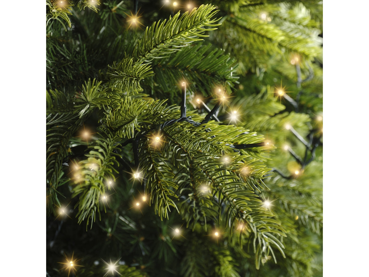 Catena luci 3000led bianco caldo e bianco freddo 8 funzioni 60mt filo verde per uso interno/esterno