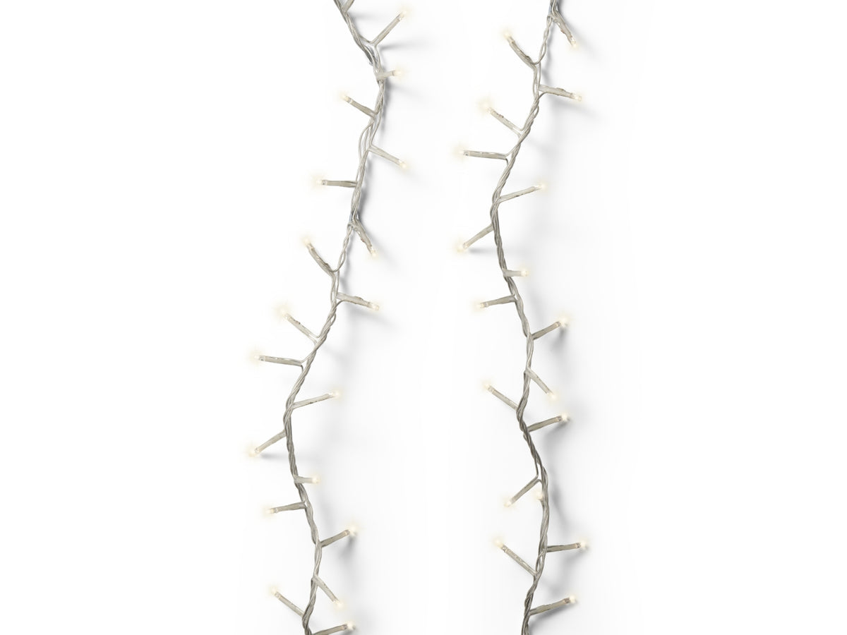 Catena luci 3000led bianco caldo 8 funzioni 60mt filo trasparente per uso interno/esterno