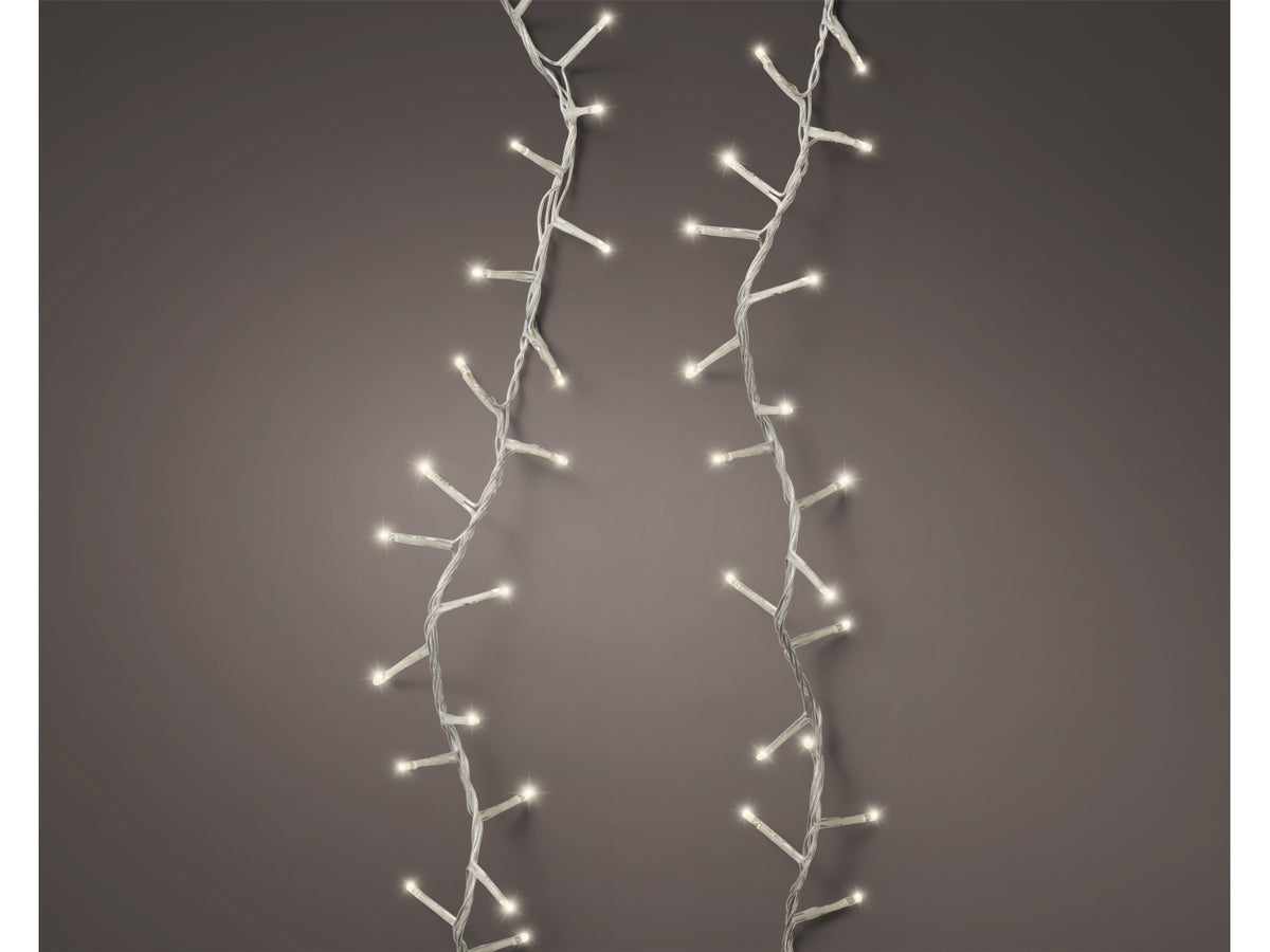 Catena luci 3000led bianco caldo 8 funzioni 60mt filo trasparente per uso interno/esterno