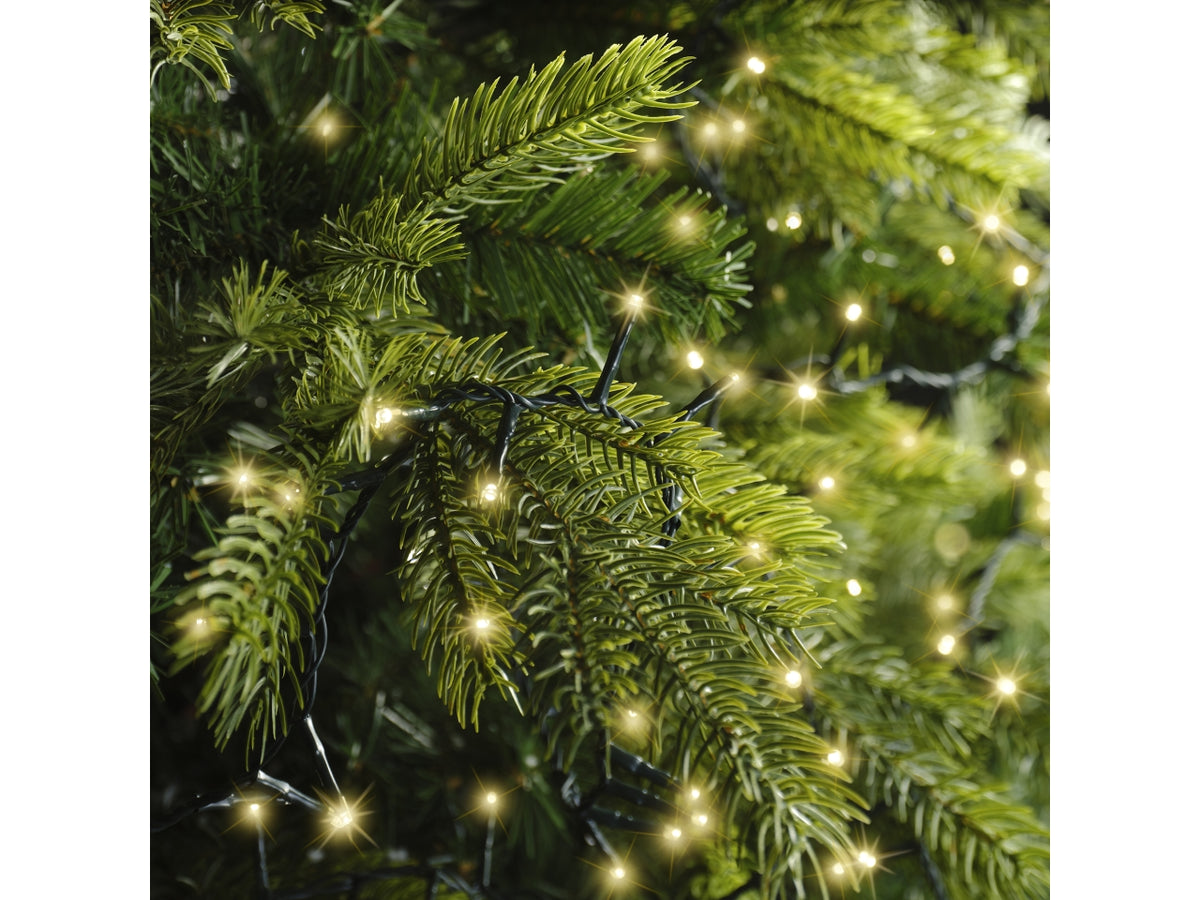 Catena luci 3000led oro soft 8 funzioni 60mt filo verde per uso interno/esterno