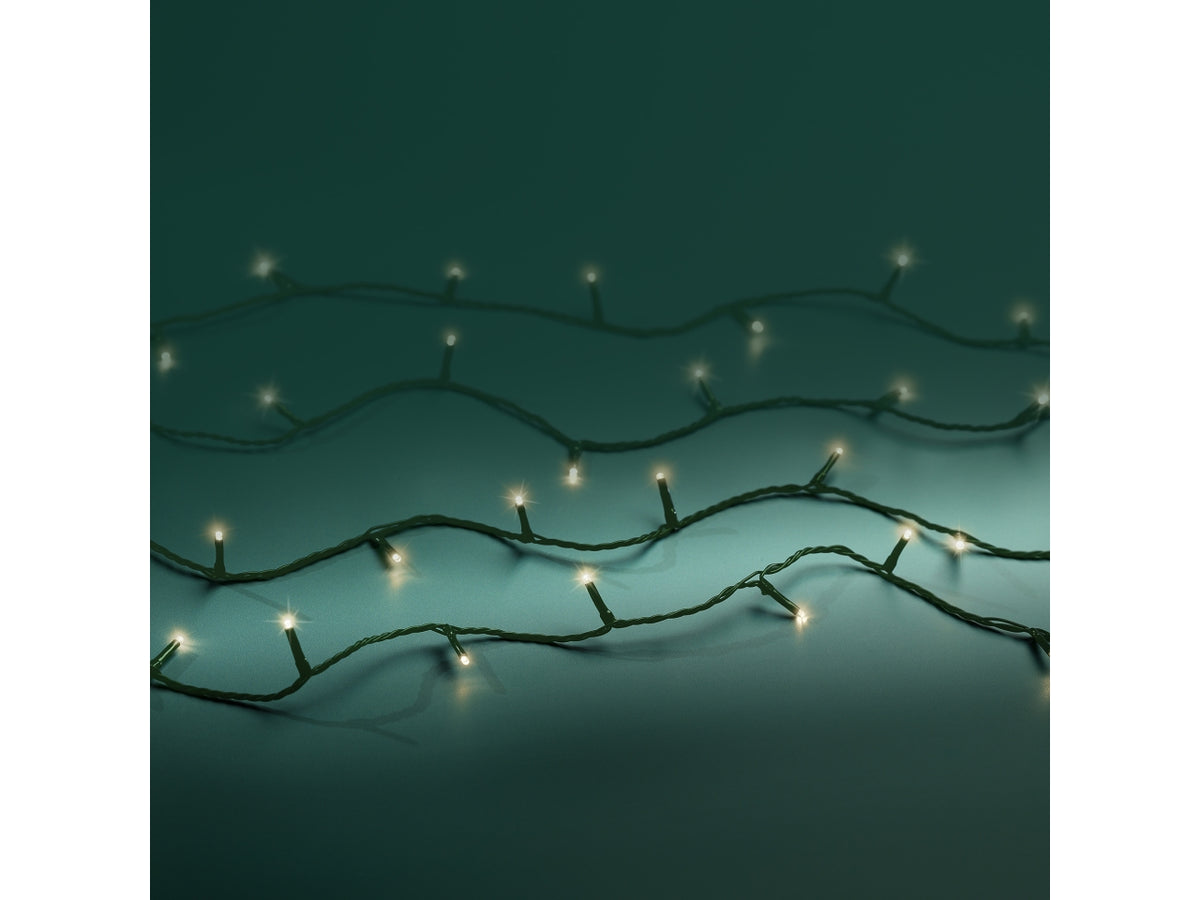 Catena luci 96led bianco caldo 7,1mt filo verde a batteria