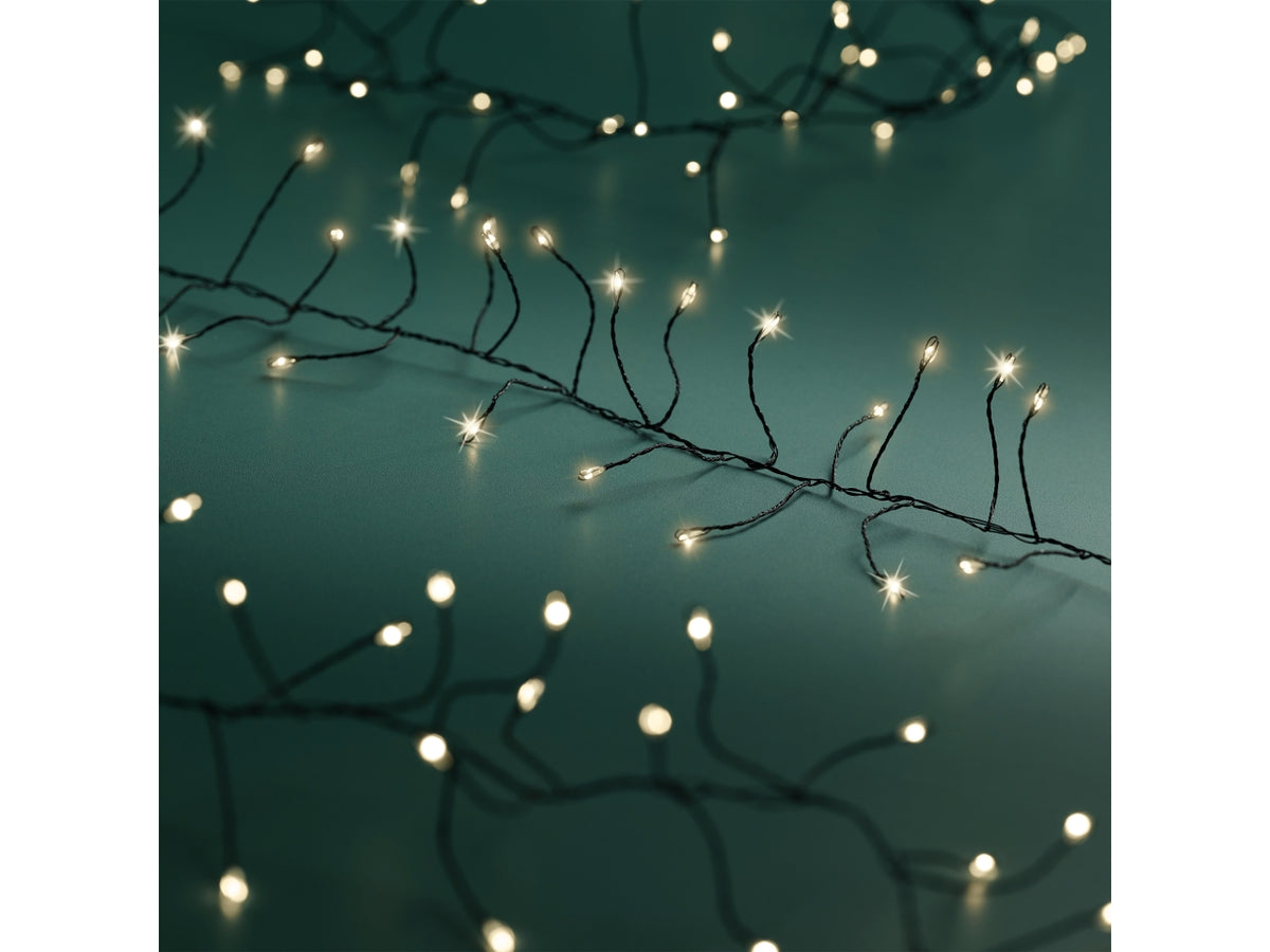 Catena luci con filo metallo nero 960led bianco caldo 8 funzioni 12mt per uso interno/esterno
