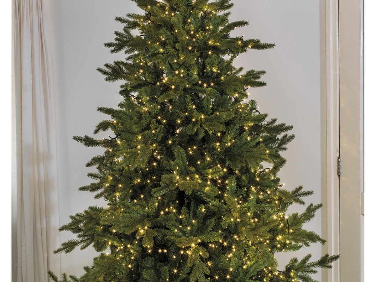 Catena luci con filo metallo nero 960led bianco caldo 8 funzioni 12mt per uso interno/esterno