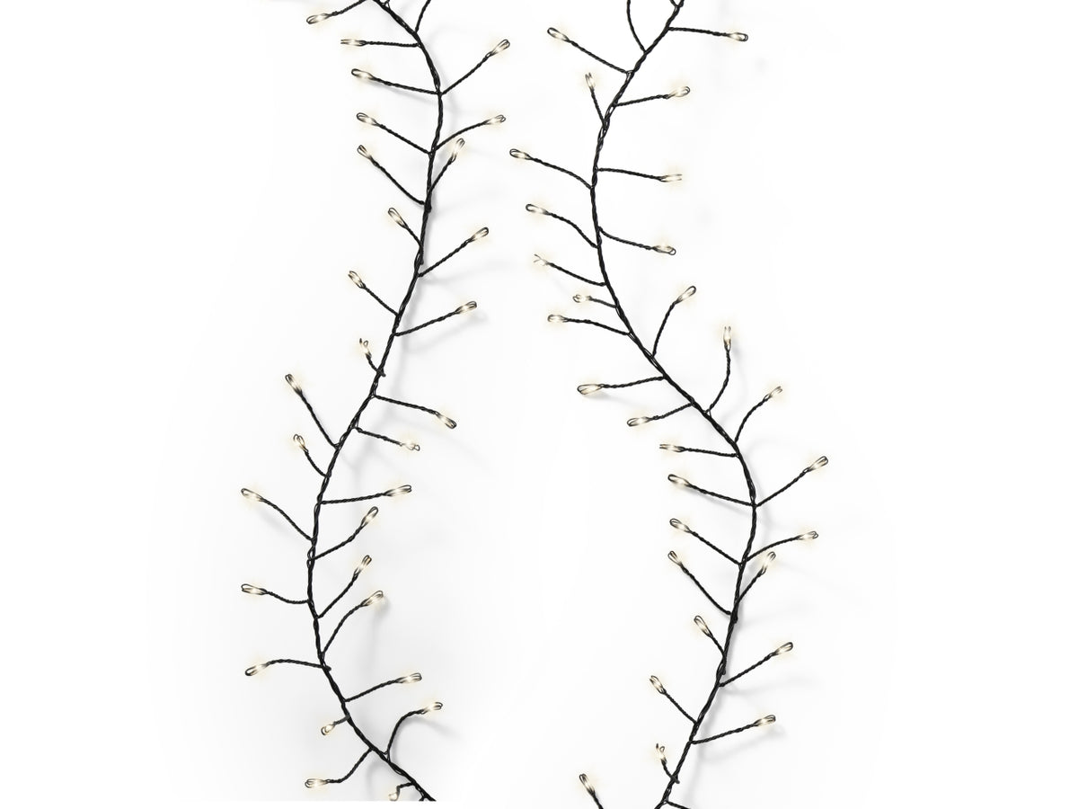 Catena luci con filo metallo nero 960led bianco caldo 8 funzioni 12mt per uso interno/esterno