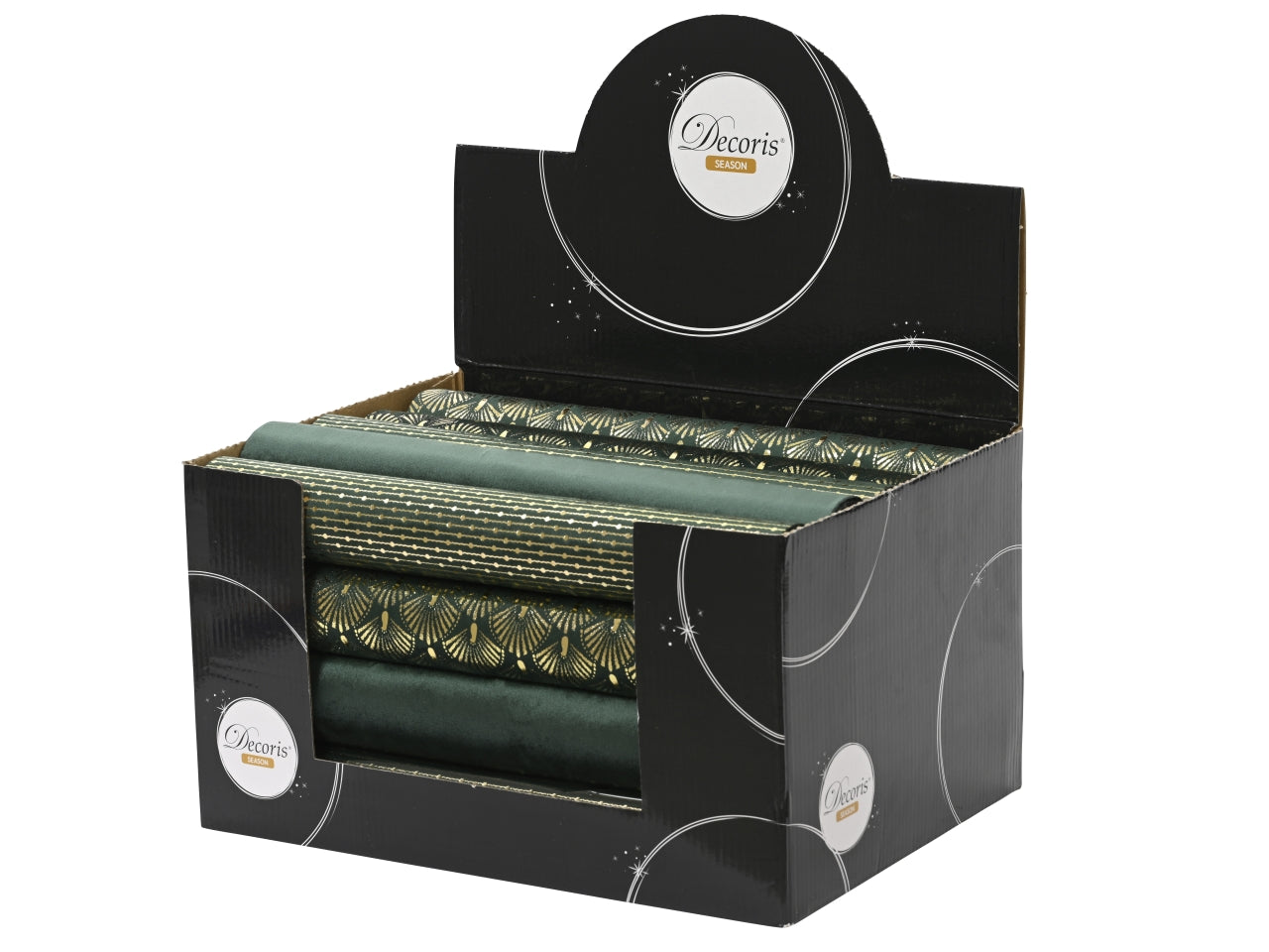 Rotolo tessuto decorato 35x200cm verde in 3 fantasie assortite