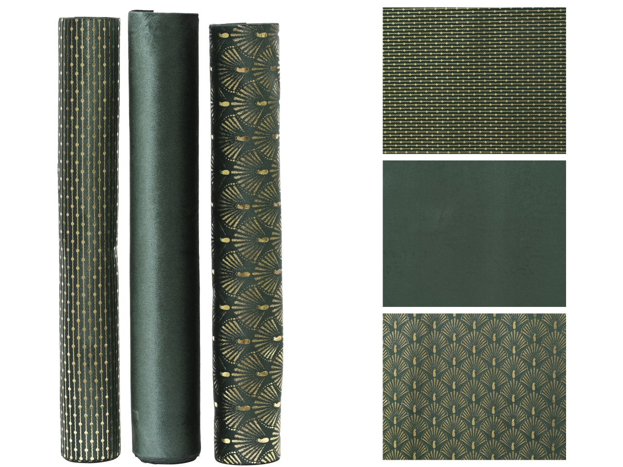 Rotolo tessuto decorato 35x200cm verde in 3 fantasie assortite
