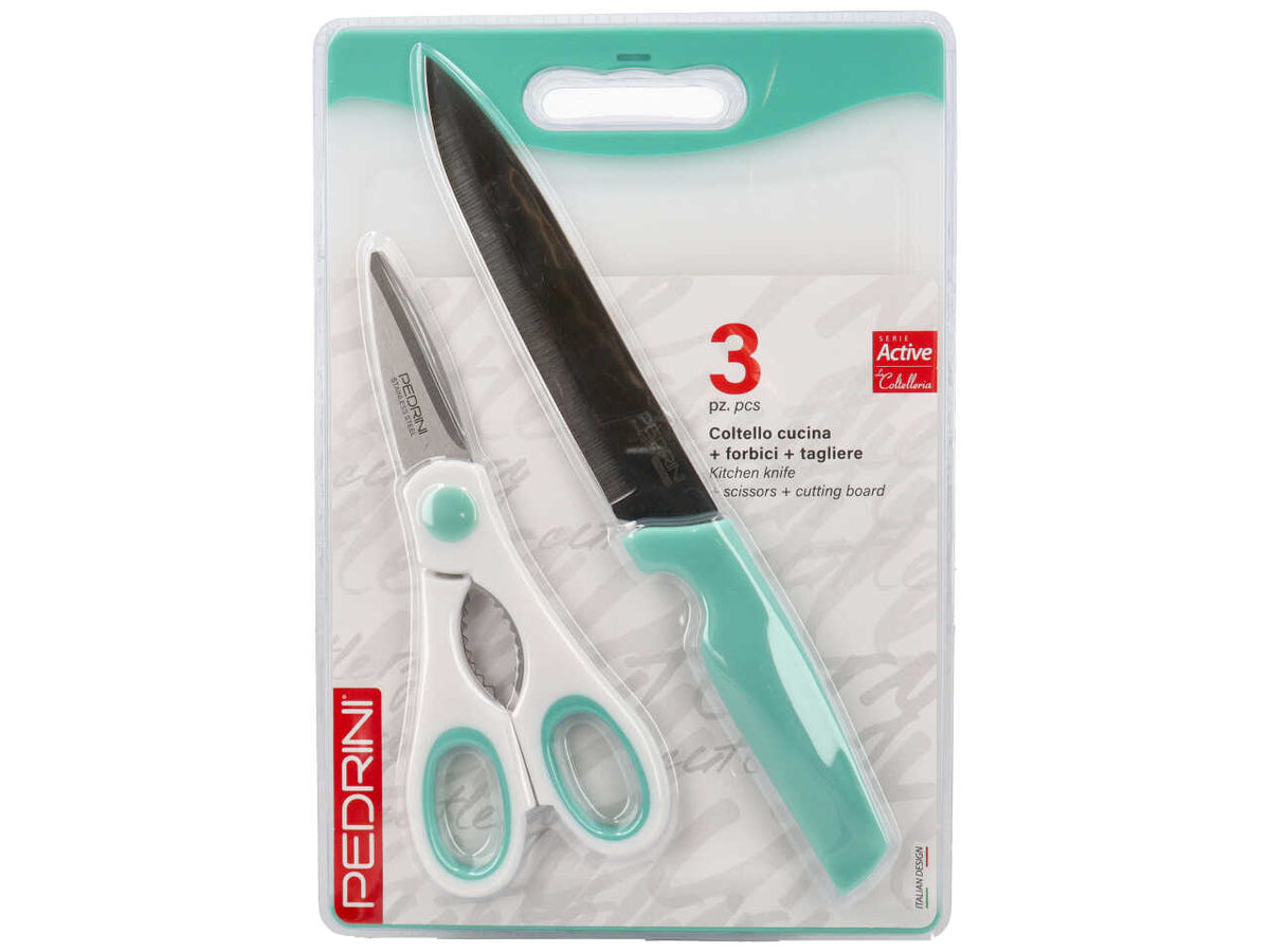 Coltello cucina, tagliere e forbici