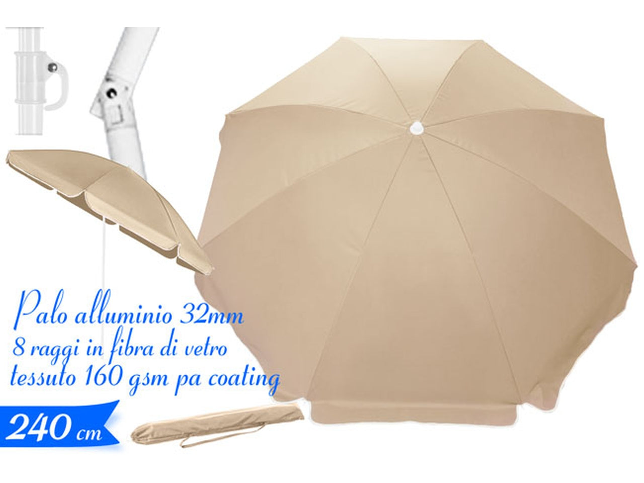 Ombrellone 240/8 32/32mm in alluminio