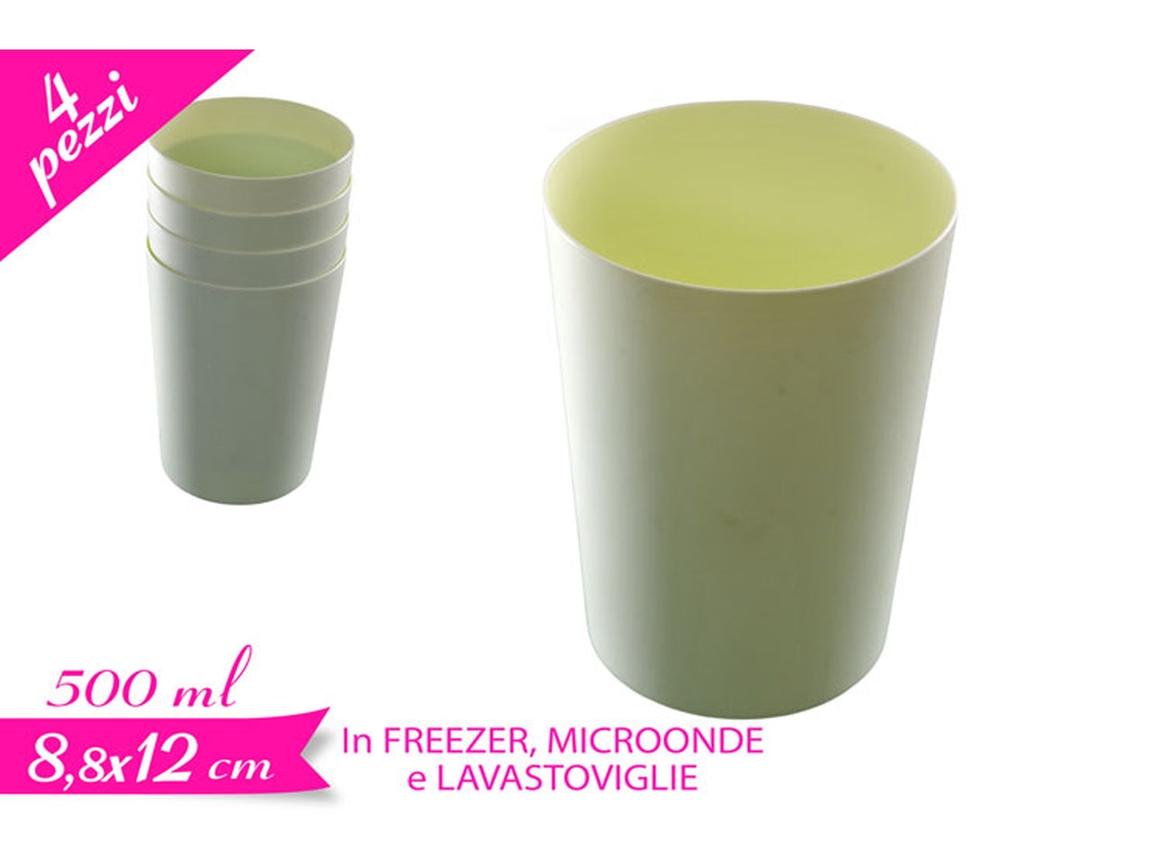 Set 4 bicchieri 500ml in plastica riutilizzabile, colore verde vivace per tavola e picnic$