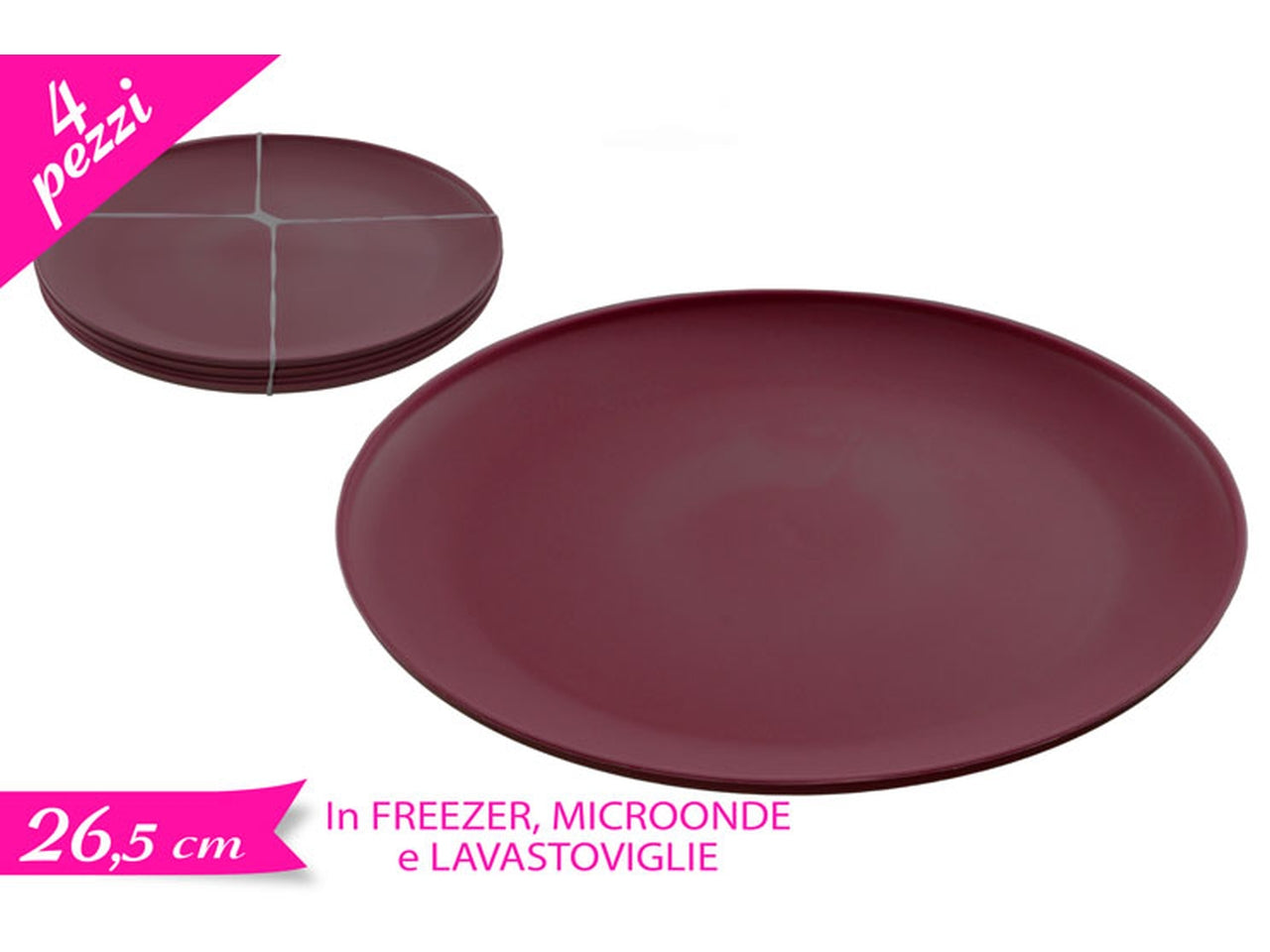 Set 4 piatti in plastica riutilizzabile, colore porpora raffinato ideali per tavola e outdoor$