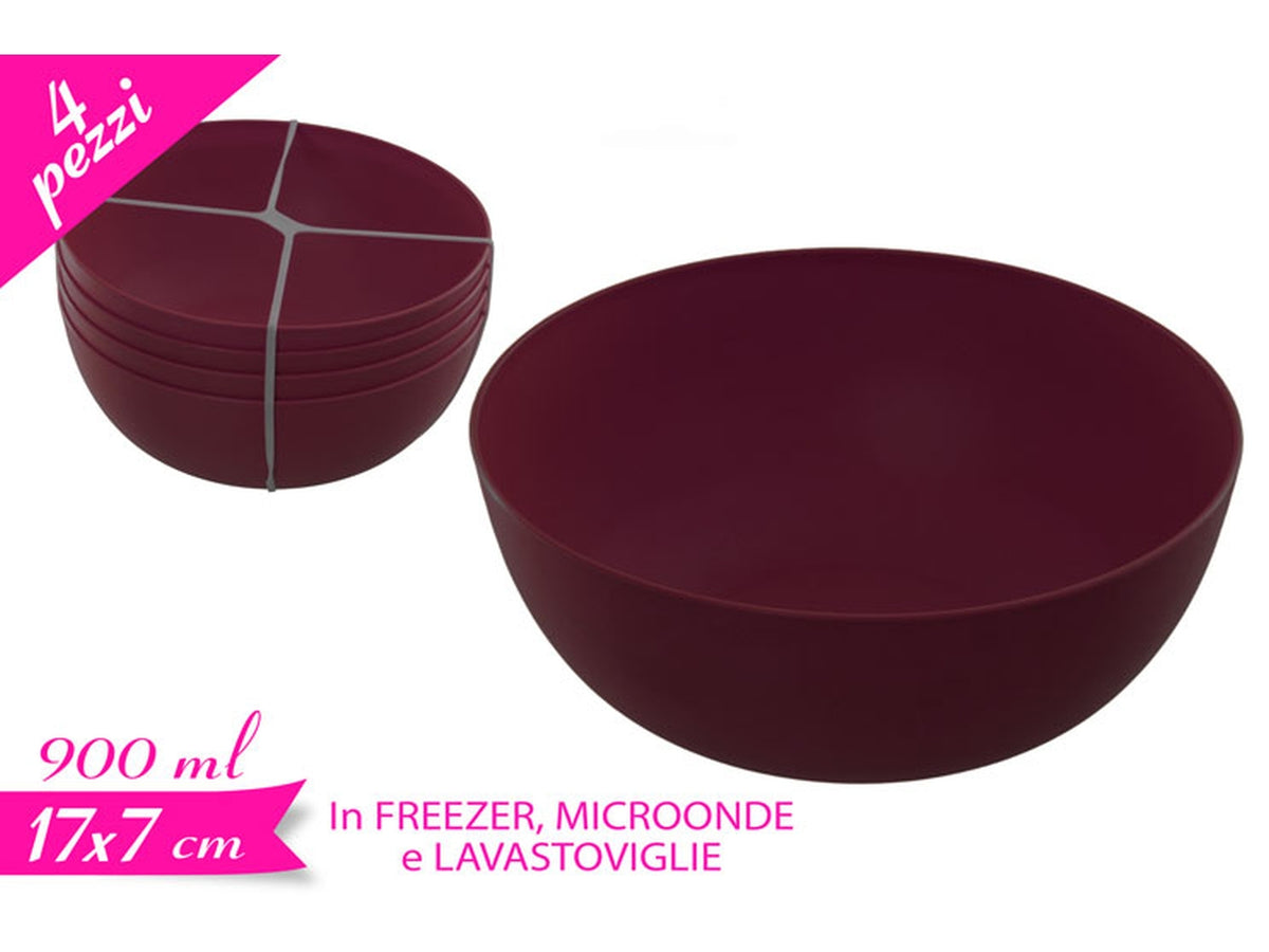 Set 4 scodelle in plastica riutilizzabile, colore porpora raffinato per zuppe, cereali e insalate$