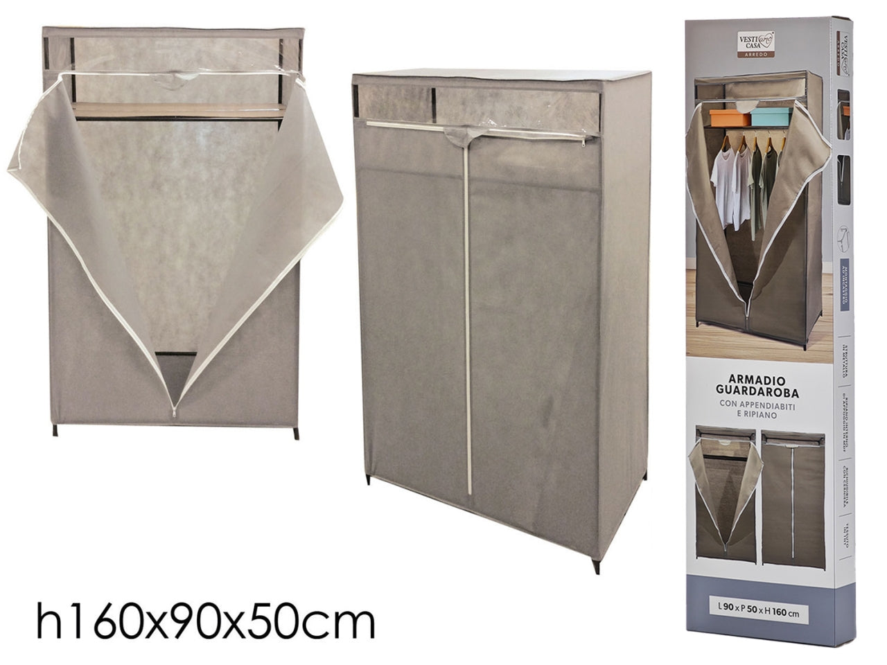 Armadio con cerniera tortora 90x50x160cm