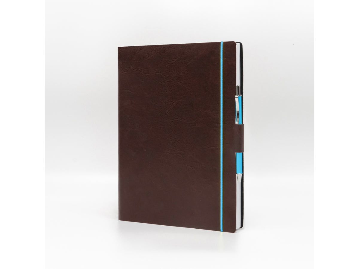 Agenda blueband 2026 15x21cm con elastico in similpelle marrone $