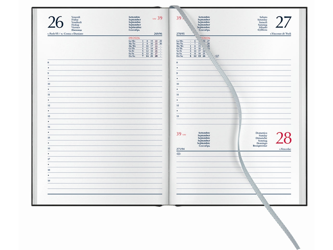 Agenda 2026 11x16,5cm giornaliera con sabato e domenica abbinata blu