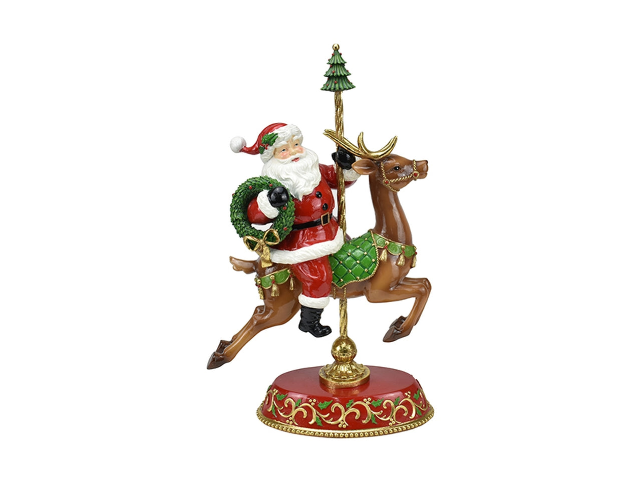 Babbo natale con renna su giostra 45,5cm