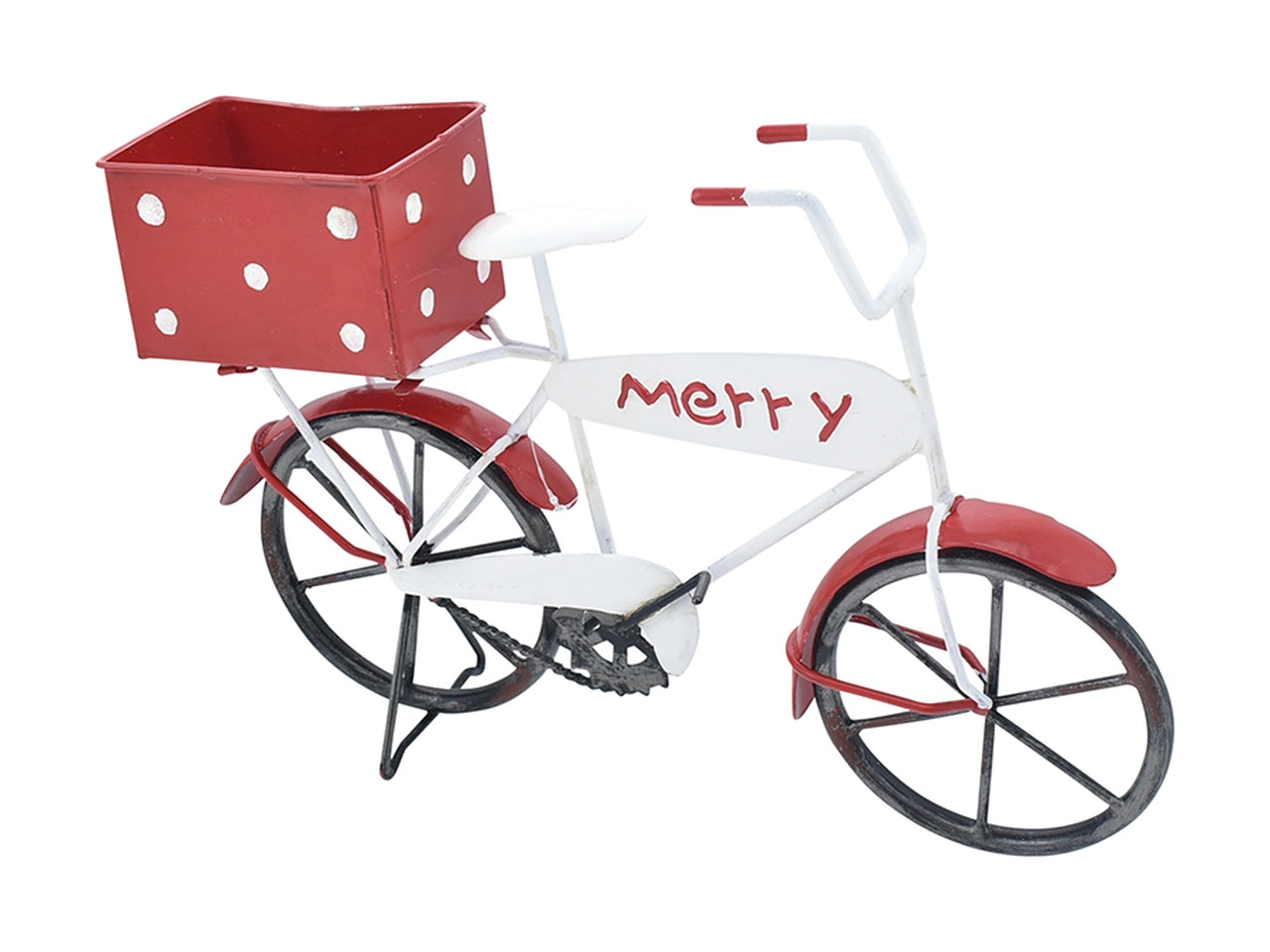 Bici metallo con cesto 28,5x19cm bianco e rosso