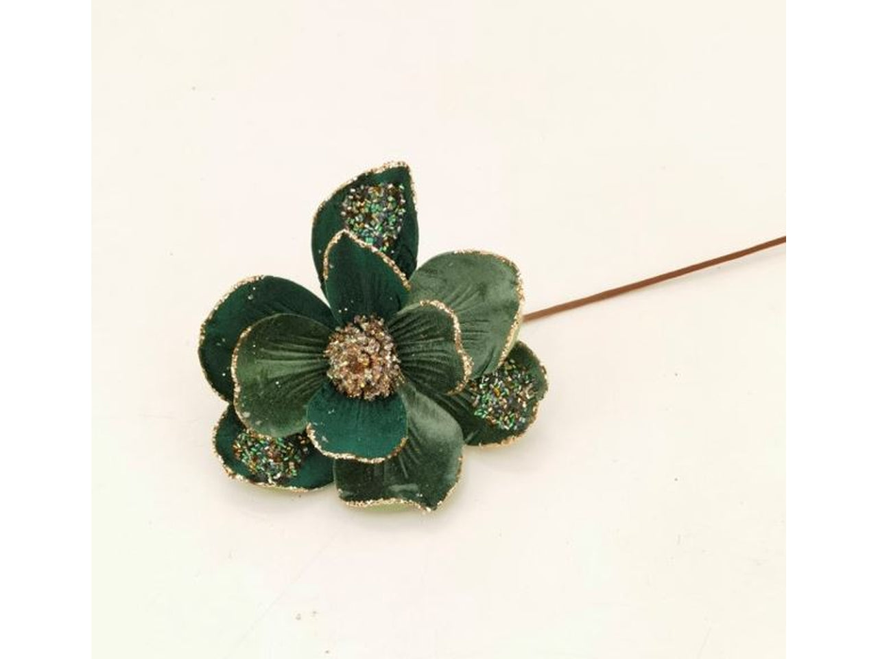 Ramo magnolia 22xh.40cm verde con bordino oro